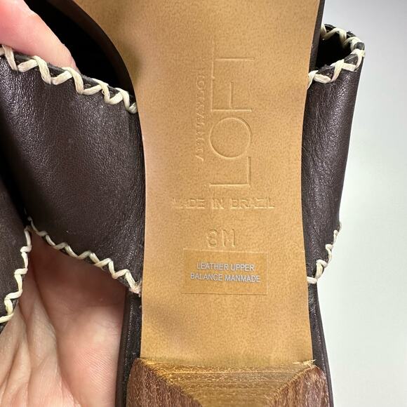 Ann Taylor Loft Women's 8M 8 Brown Leather & Stitching Slip On Heeled Sandals - Picture 7 of 8